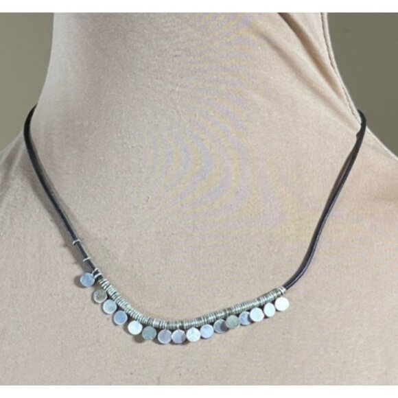 Gypsy Coin Necklace Silver Black Short Layering Boho - Picture 1 of 4